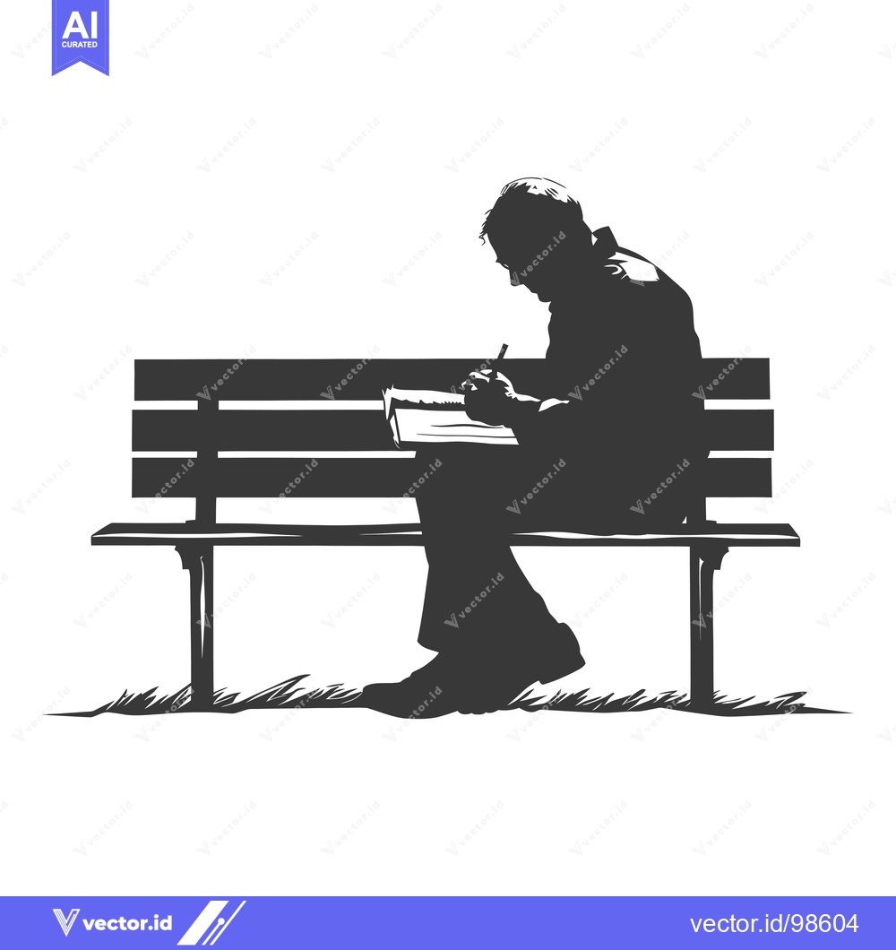Premium Vector dari Silhouette of a Man Writing on a Bench