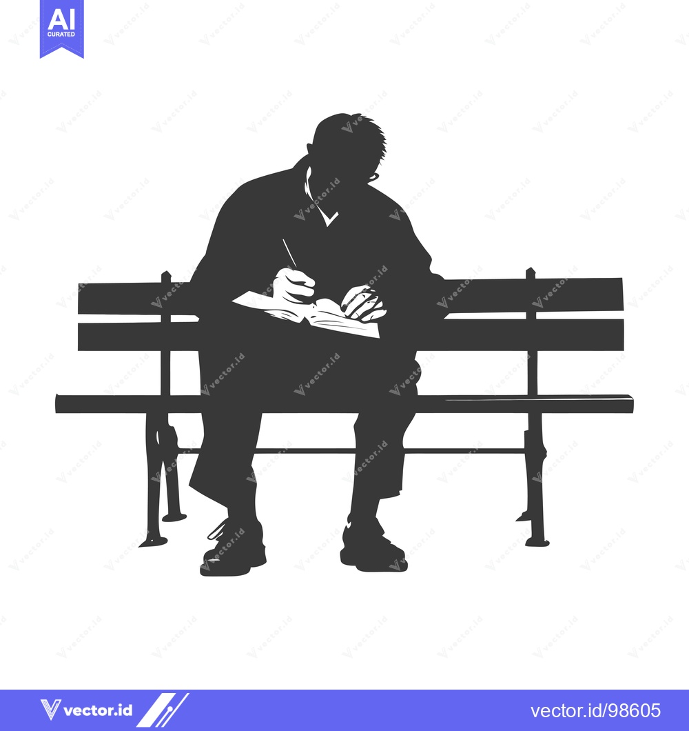 Premium Vector dari Silhouette of a Man Writing on a Bench