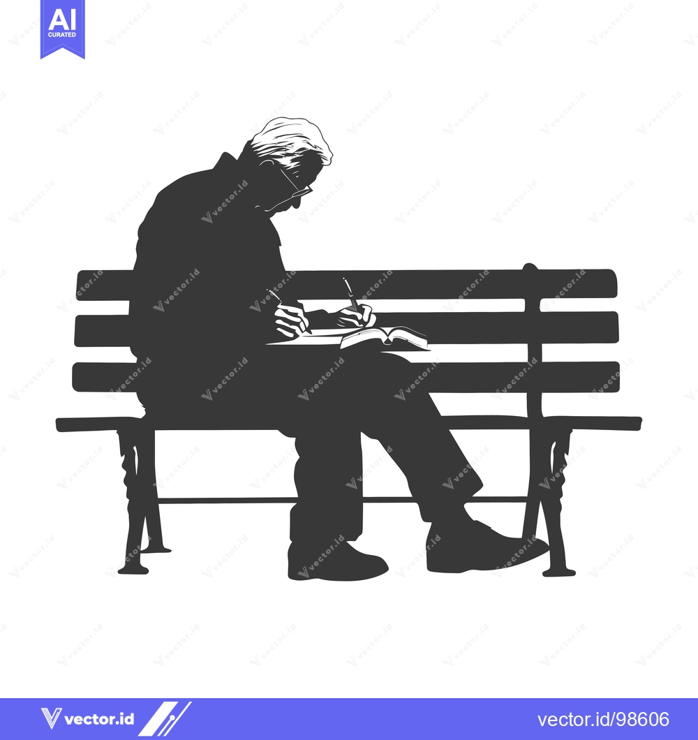 Premium Vector of Silhouette of a man writing on a bench