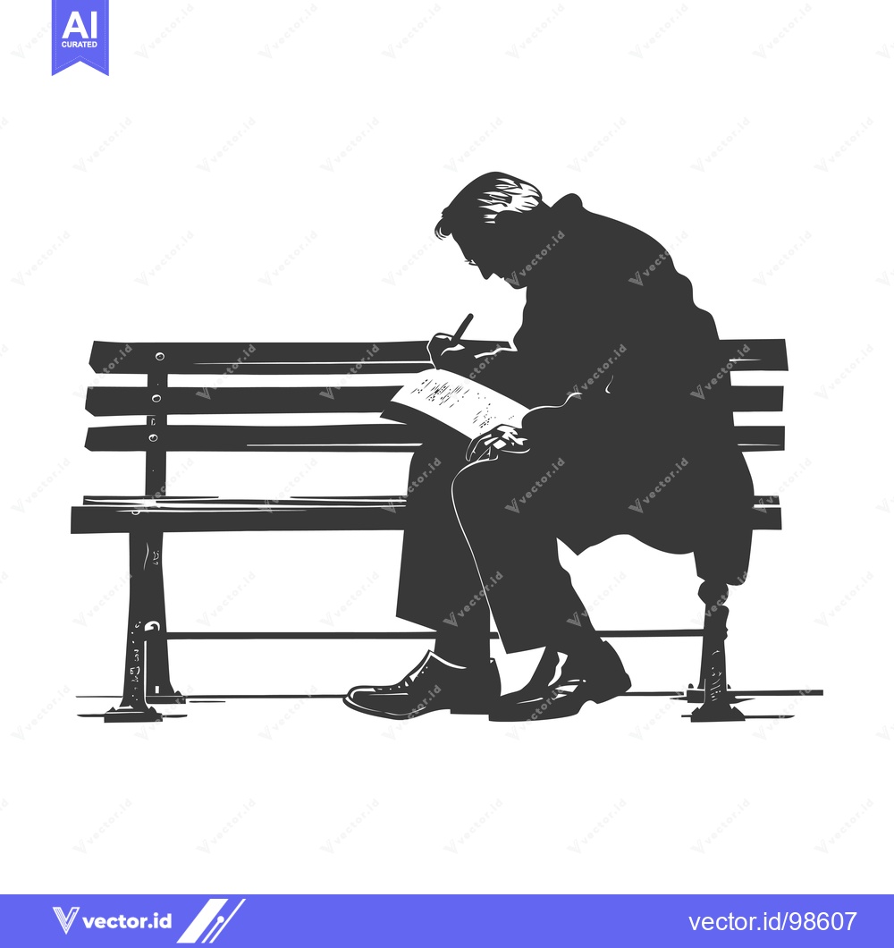 Premium Vector of Silhouette of a man writing on a bench