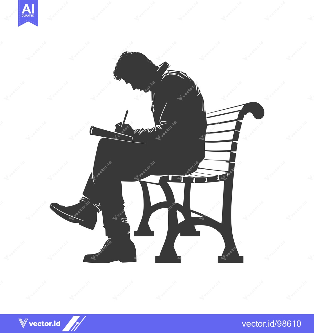 Premium Vector of Silhouette of a man writing on a bench