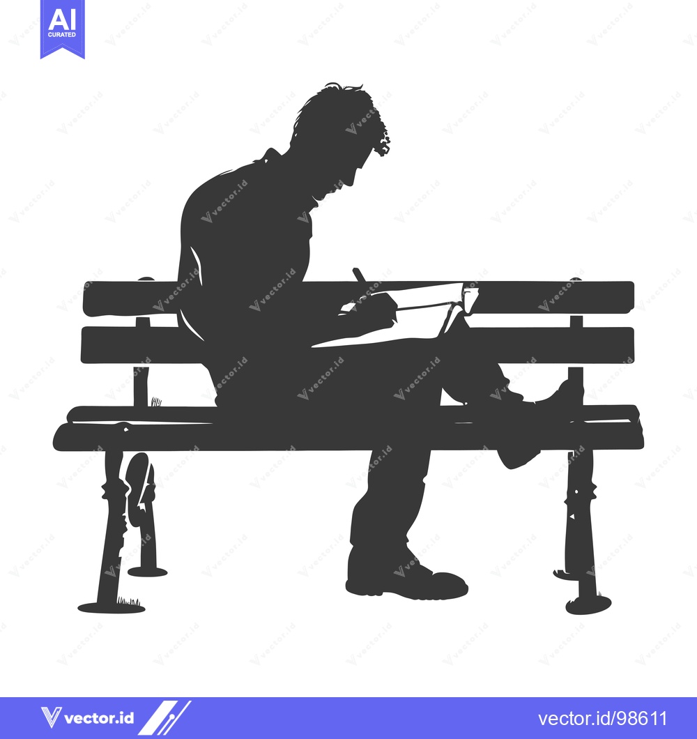 Premium Vector dari Silhouette of a Man Writing on a Bench