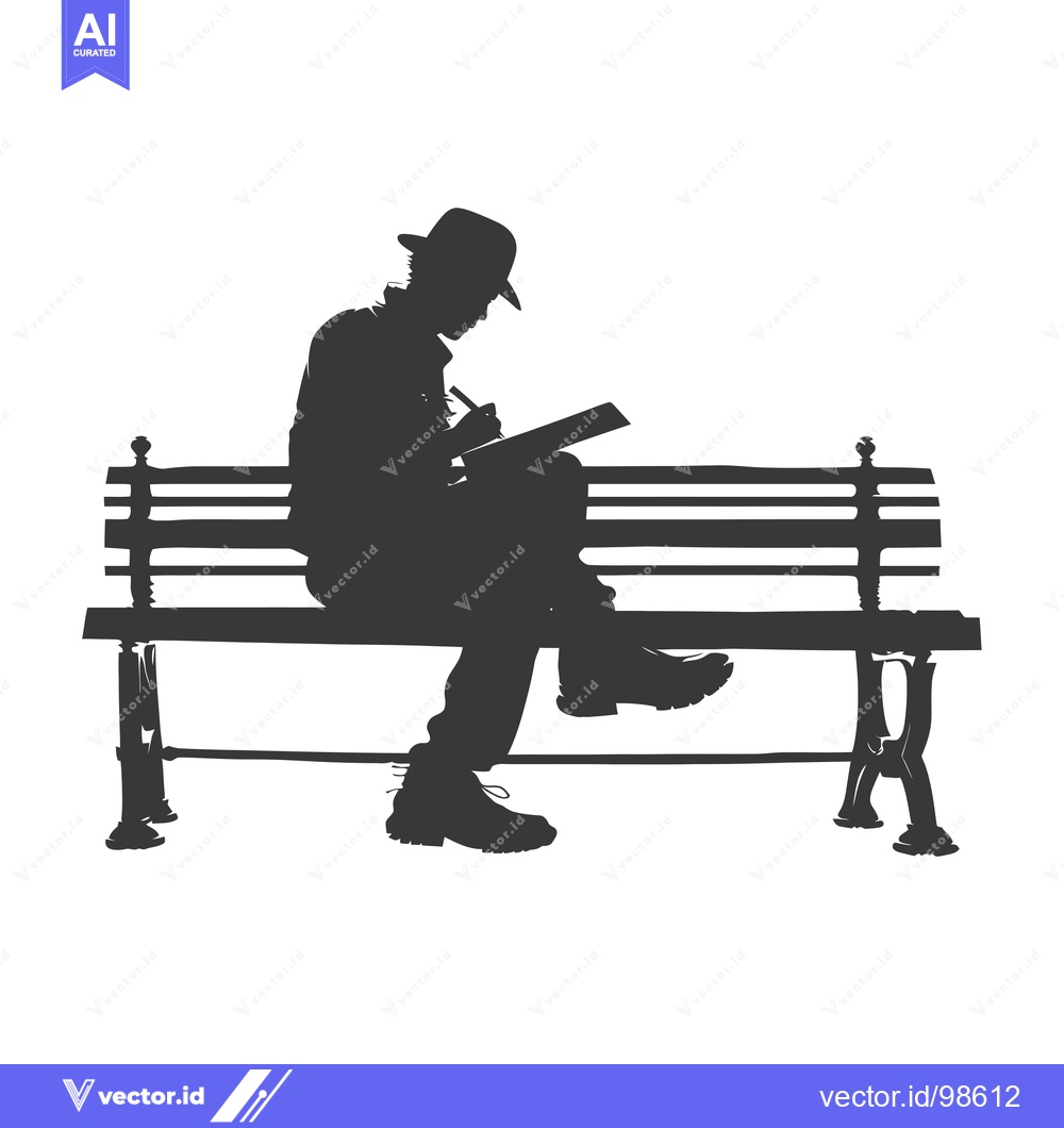 Premium Vector of Silhouette of a Man Writing on a Bench