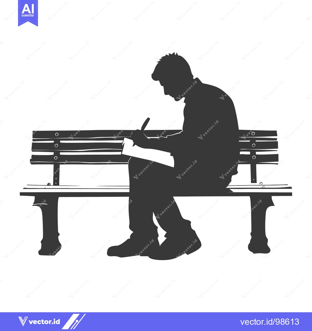Premium Vector dari Silhouette of a man writing on a bench
