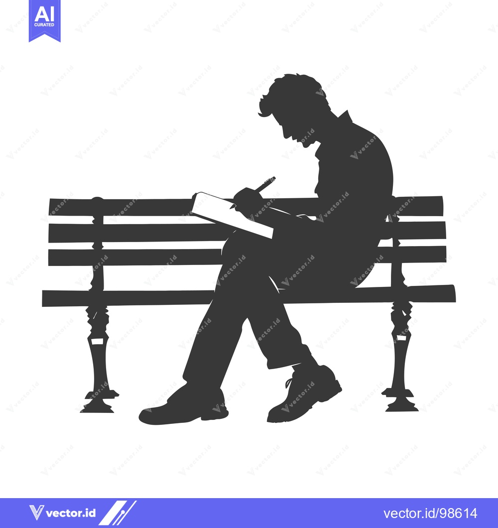 Premium Vector of Silhouette of a Man Writing on a Bench