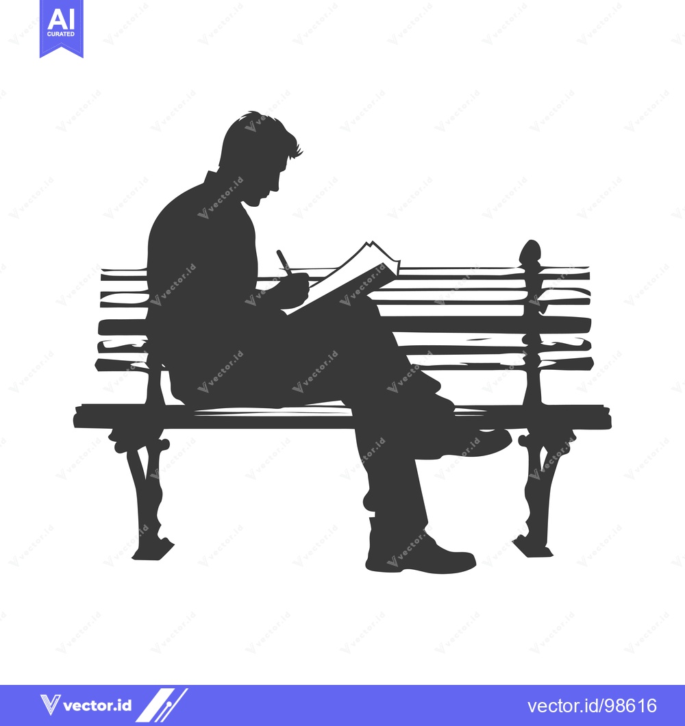 Premium Vector of Silhouette of a Man Writing on a Bench