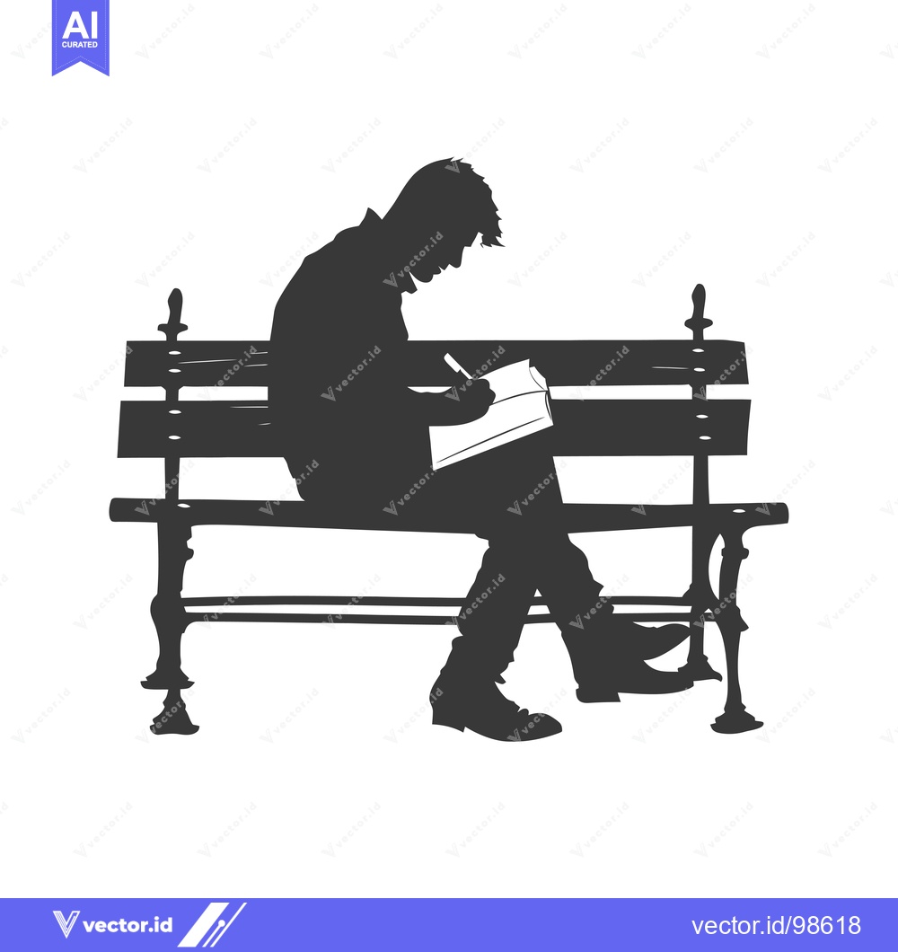 Premium Vector dari Silhouette of a Man Writing on a Bench