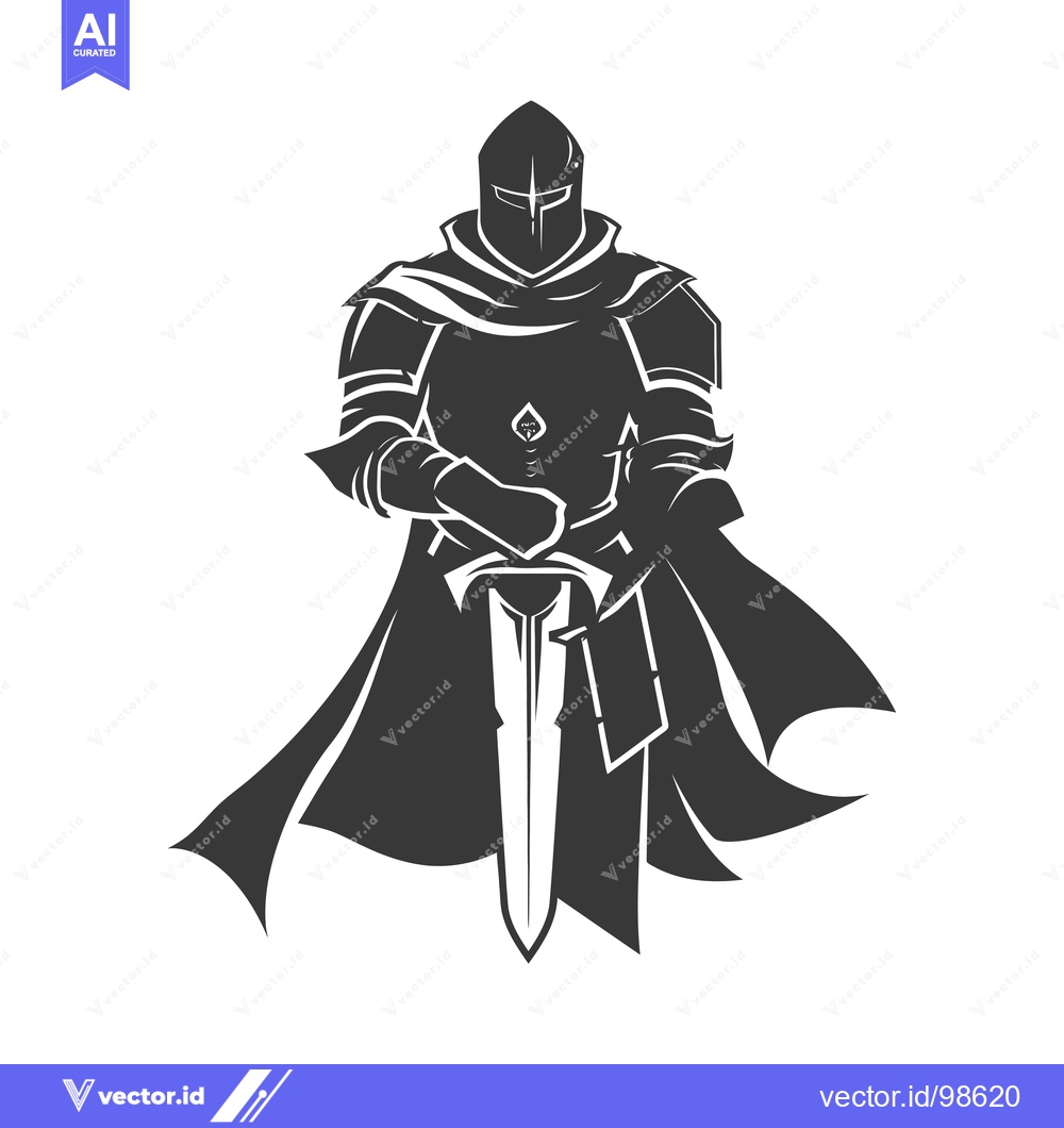 Premium Vector dari Silhouette of a Medieval Knight Holding a Sword