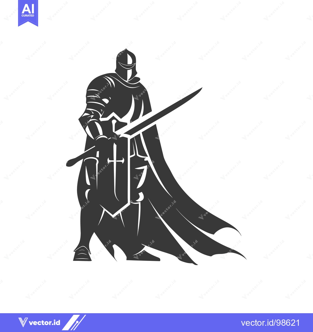 Premium Vector of Silhouette of a Medieval Knight Holding a Sword and Shield