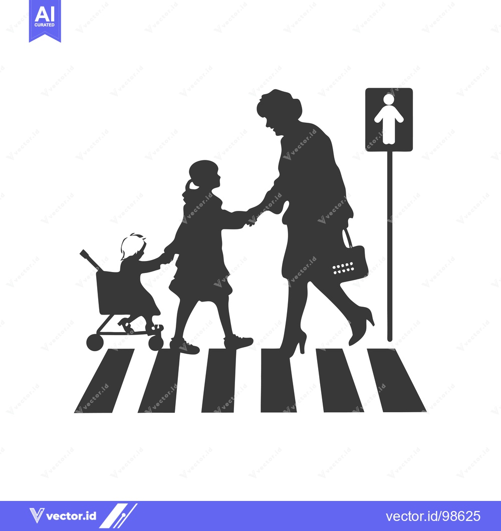 Premium Vector dari Silhouette of a mother and two children crossing the street