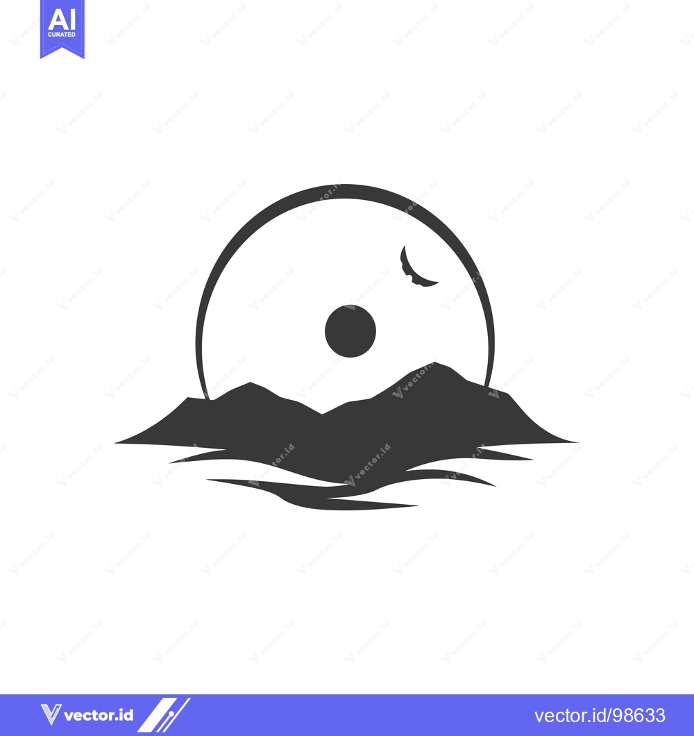 Premium Vector of Silhouette of a mountain range with a sun and a bird in the sky
