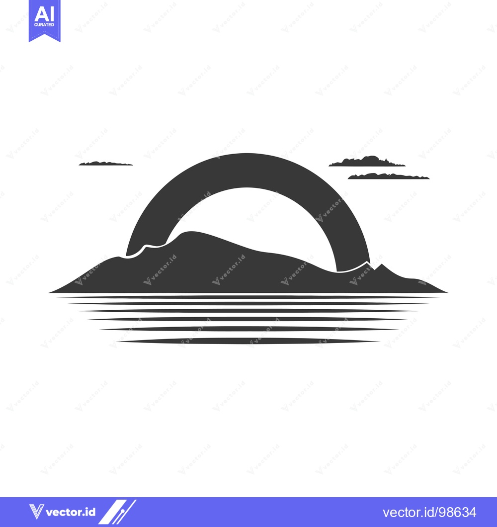 Premium Vector of Silhouette of a Mountain Range with a Sunset Over the Ocean