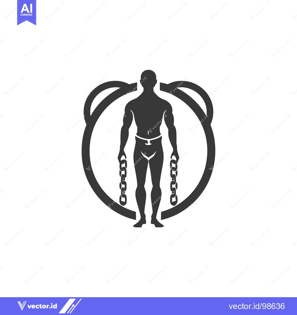 Premium Vector dari Silhouette of a muscular man holding chains within a circular frame