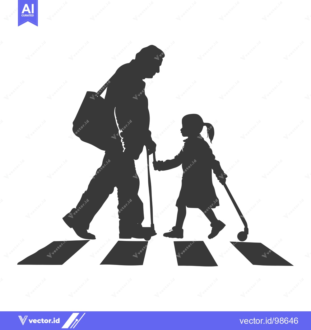 Premium Vector of Silhouette of an Adult and Child Crossing a Crosswalk with Canes