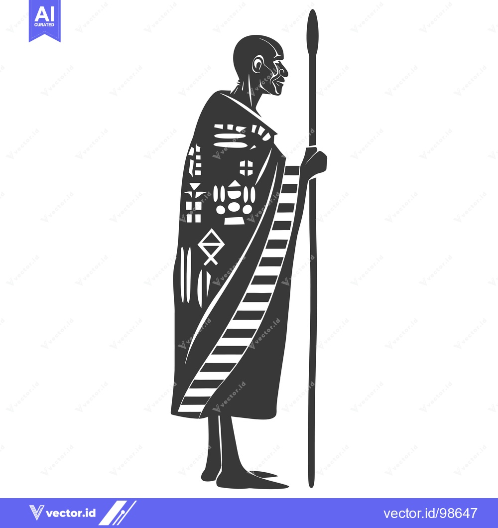 Premium Vector dari Silhouette of an African man in traditional clothing holding a spear