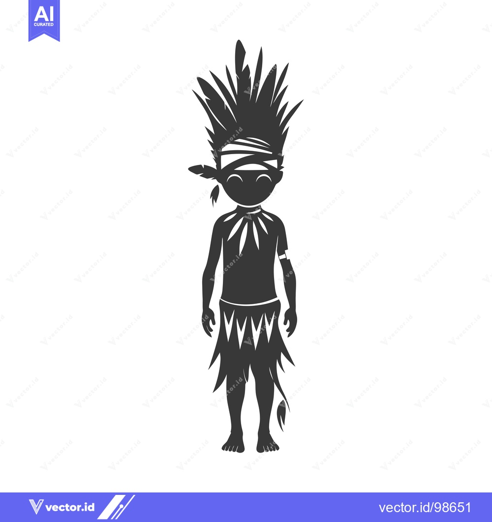 Premium Vector dari Silhouette of a Native American Boy with Feathers and Traditional Clot