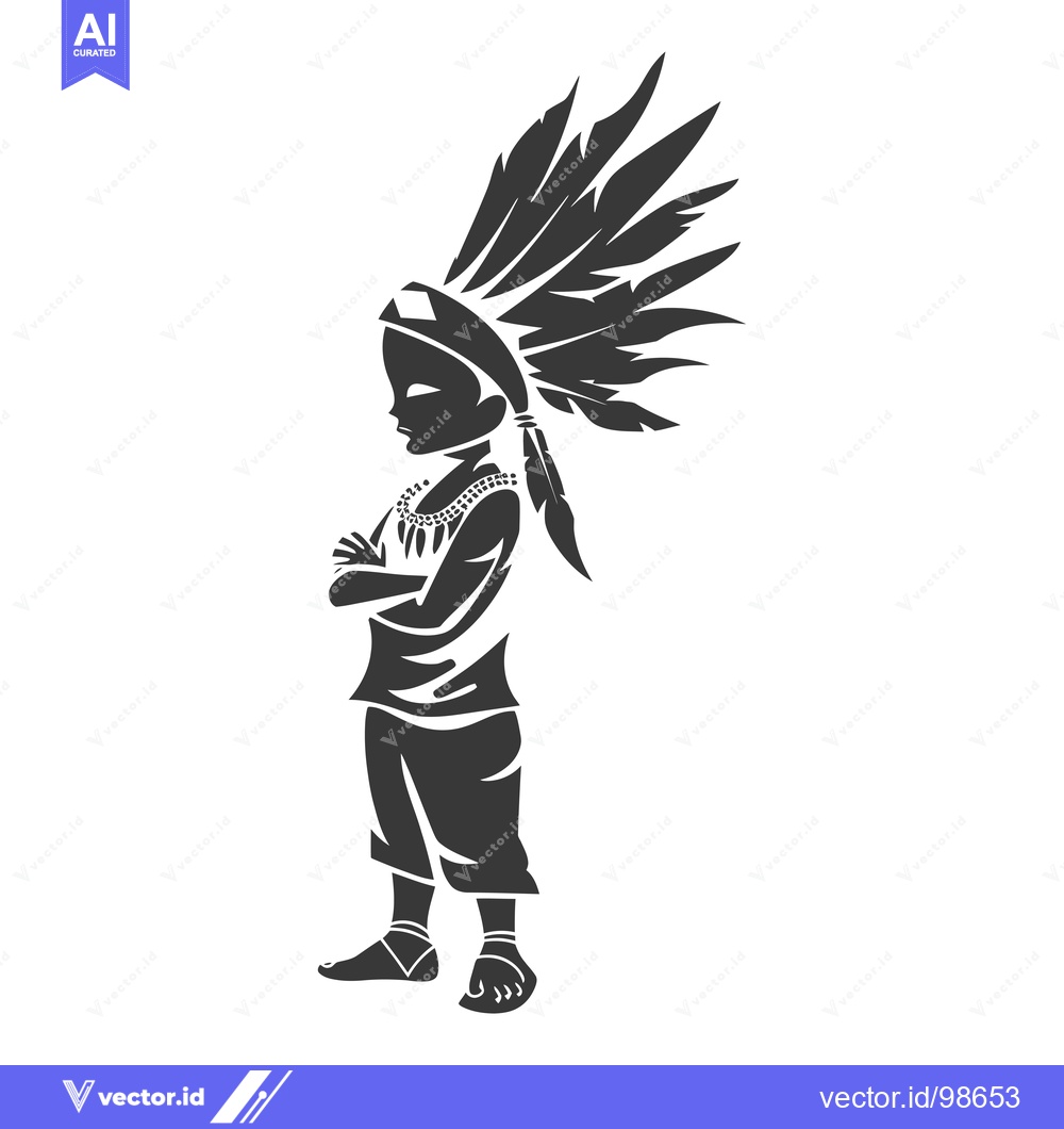 Premium Vector dari Silhouette of a Native American Child Wearing a Headdress