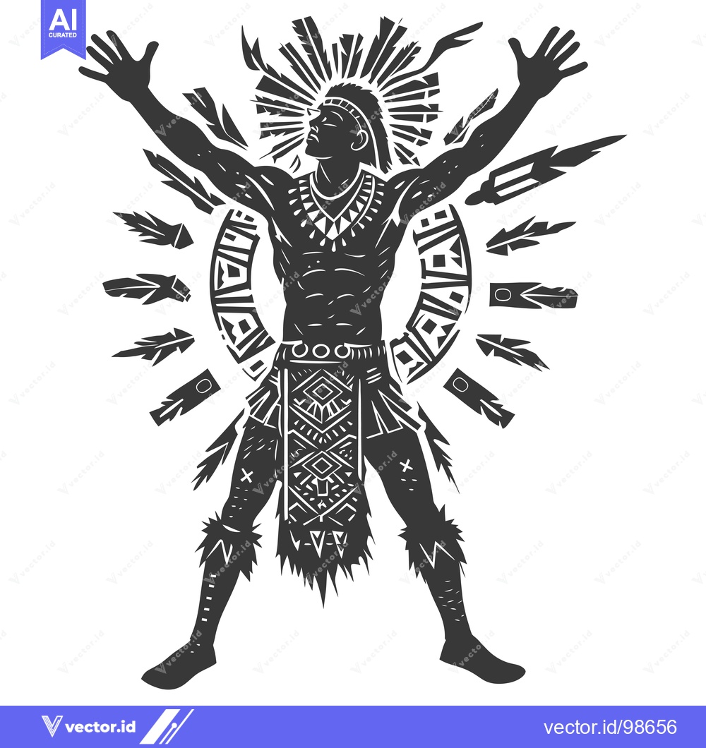 Premium Vector dari Silhouette of a Native American Man with Feathers and Geometric Patter