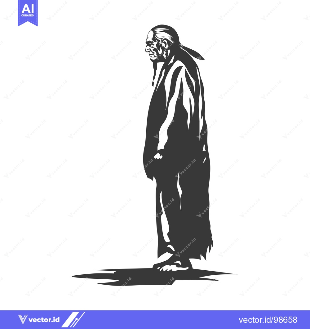 Premium Vector dari Silhouette of a Native American Man with Long Hair and Traditional Clo