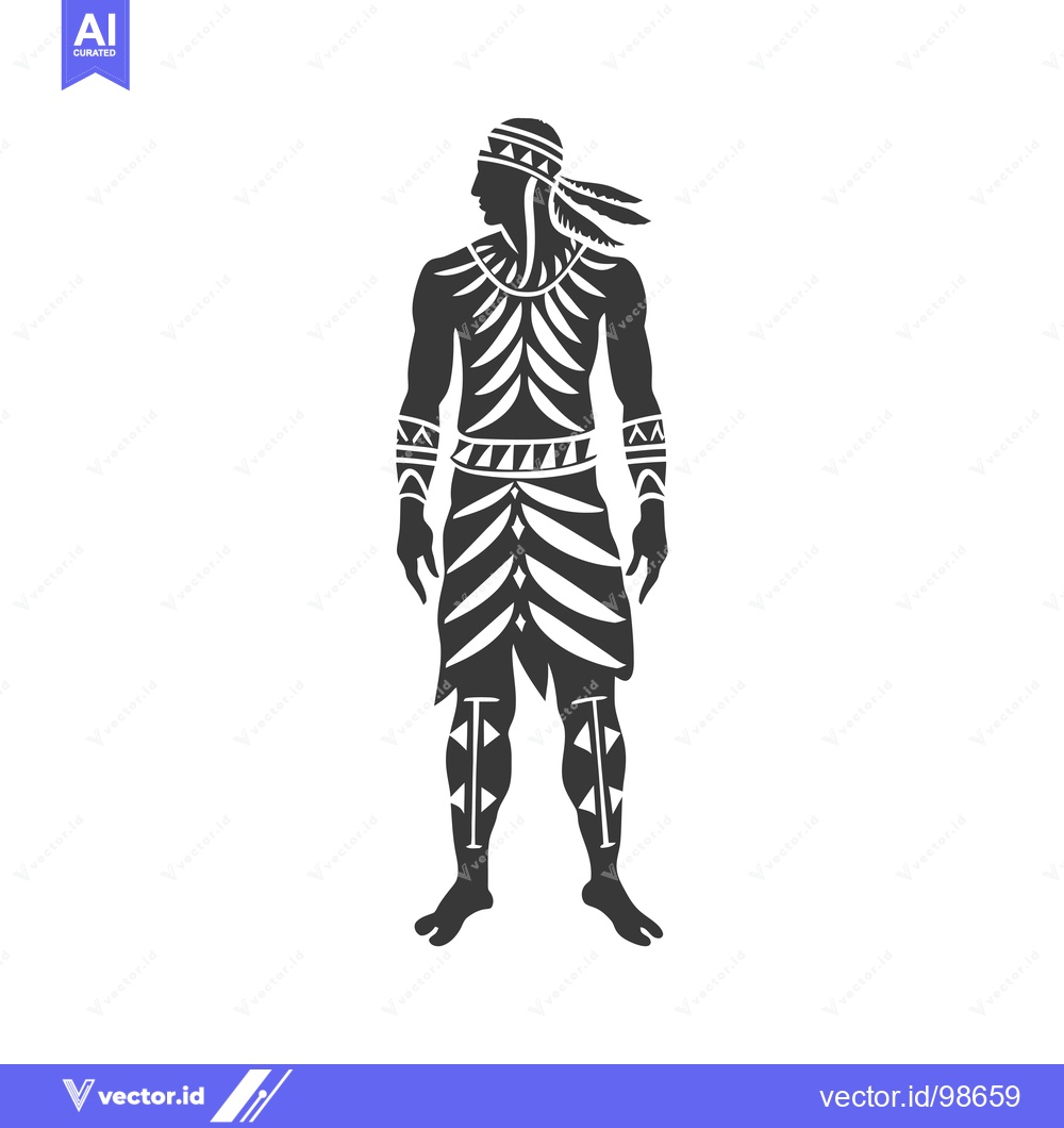 Premium Vector dari Silhouette of a Native American Man with Traditional Clothing and Feat