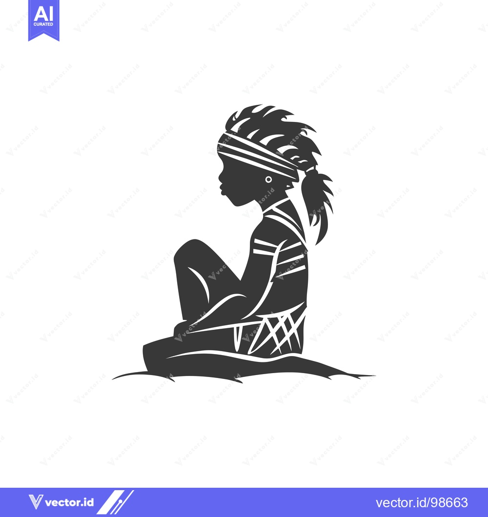Premium Vector of Silhouette of a Native American Sitting with Feathers in Hair
