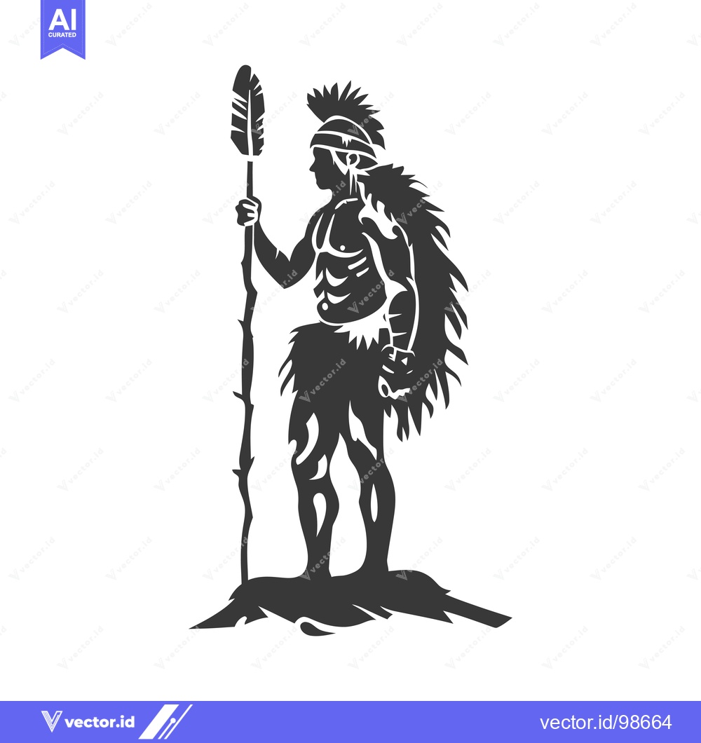 Premium Vector dari Silhouette of a Native American Warrior Holding a Spear