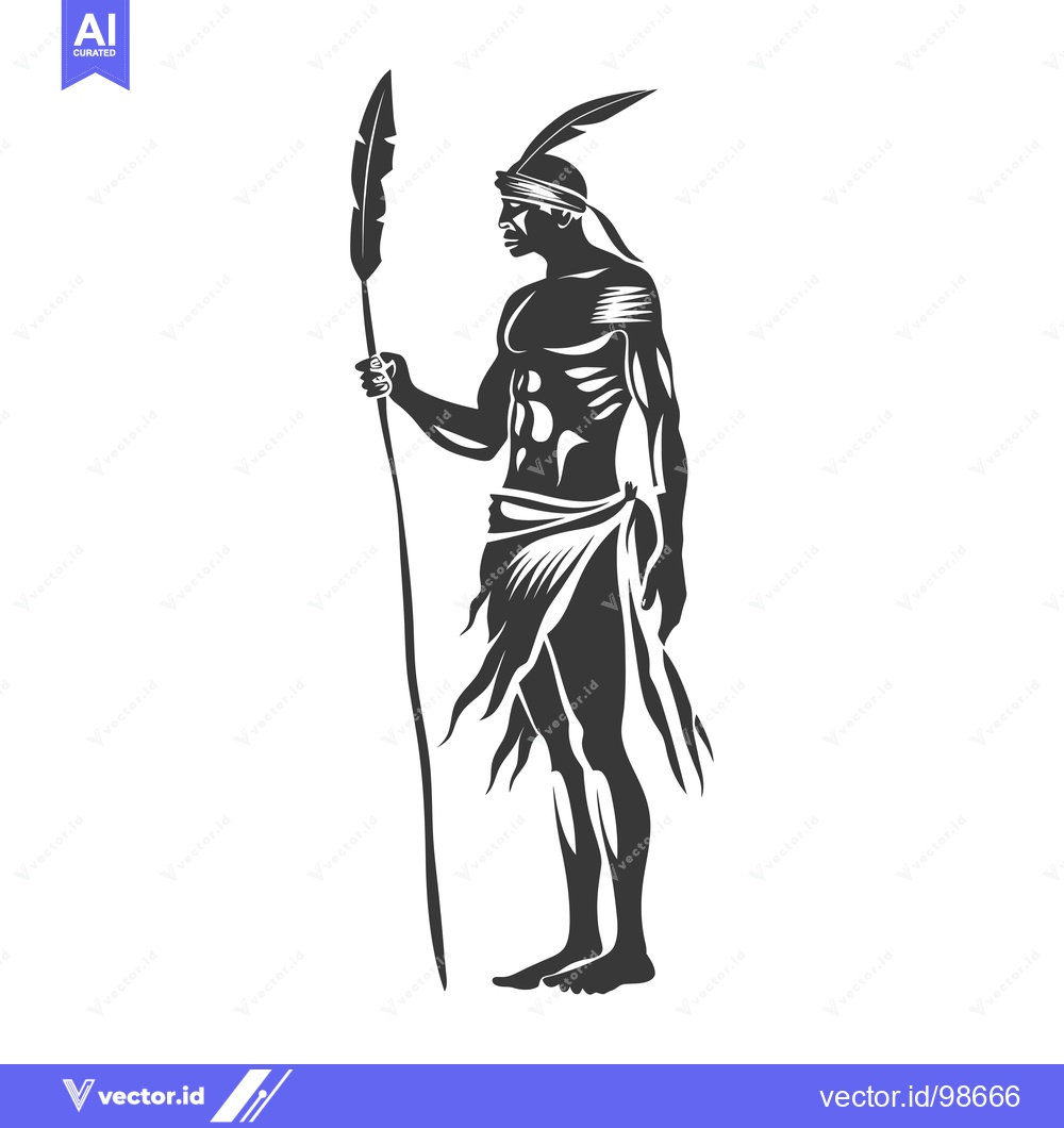 Premium Vector of Silhouette of a Native American Warrior Holding a Spear