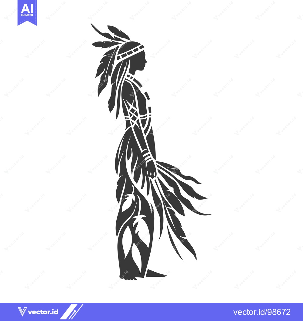 Premium Vector of Silhouette of a Native American Woman with Feathers