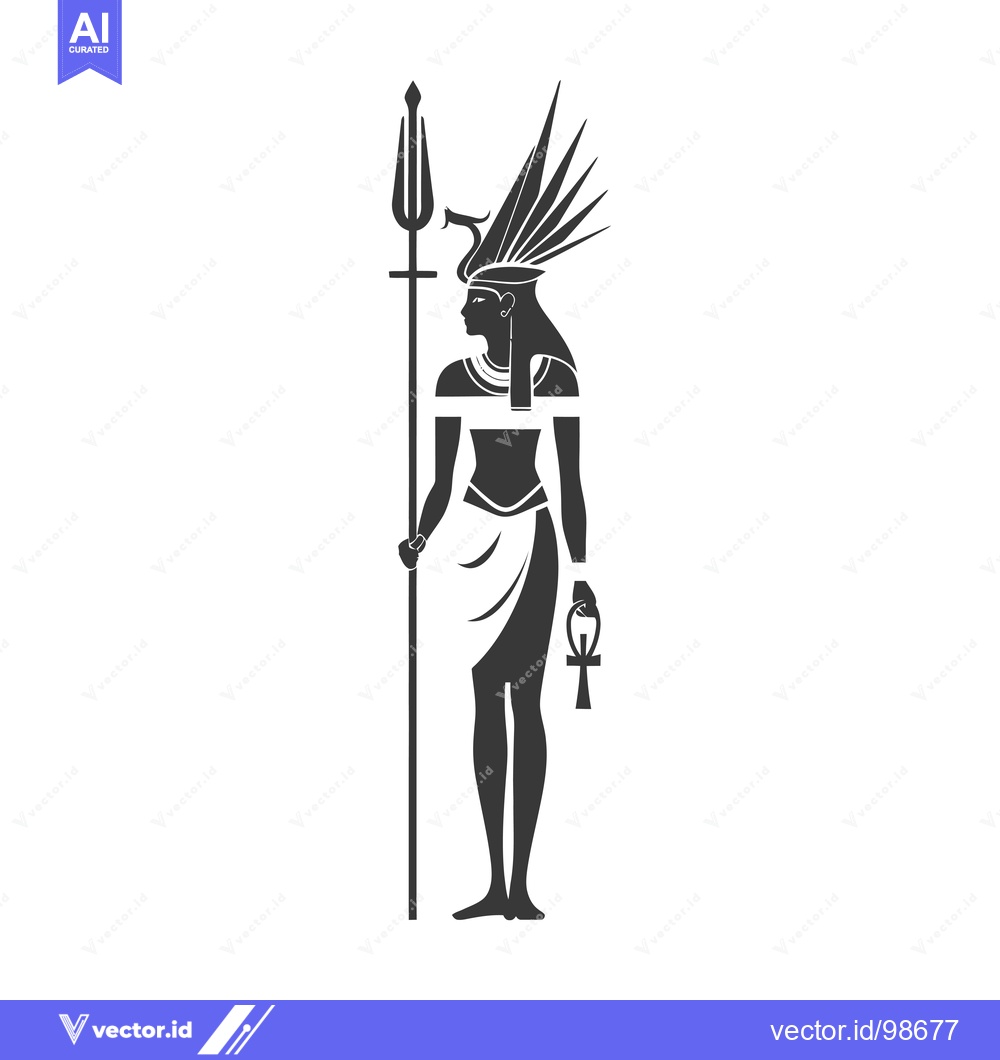 Premium Vector dari Silhouette of an Egyptian Goddess Holding a Staff and Ankh