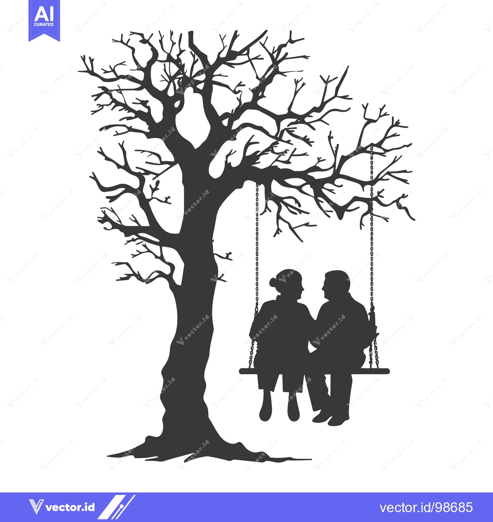 Premium Vector of Silhouette of an elderly couple on a swing hanging from a bare tree