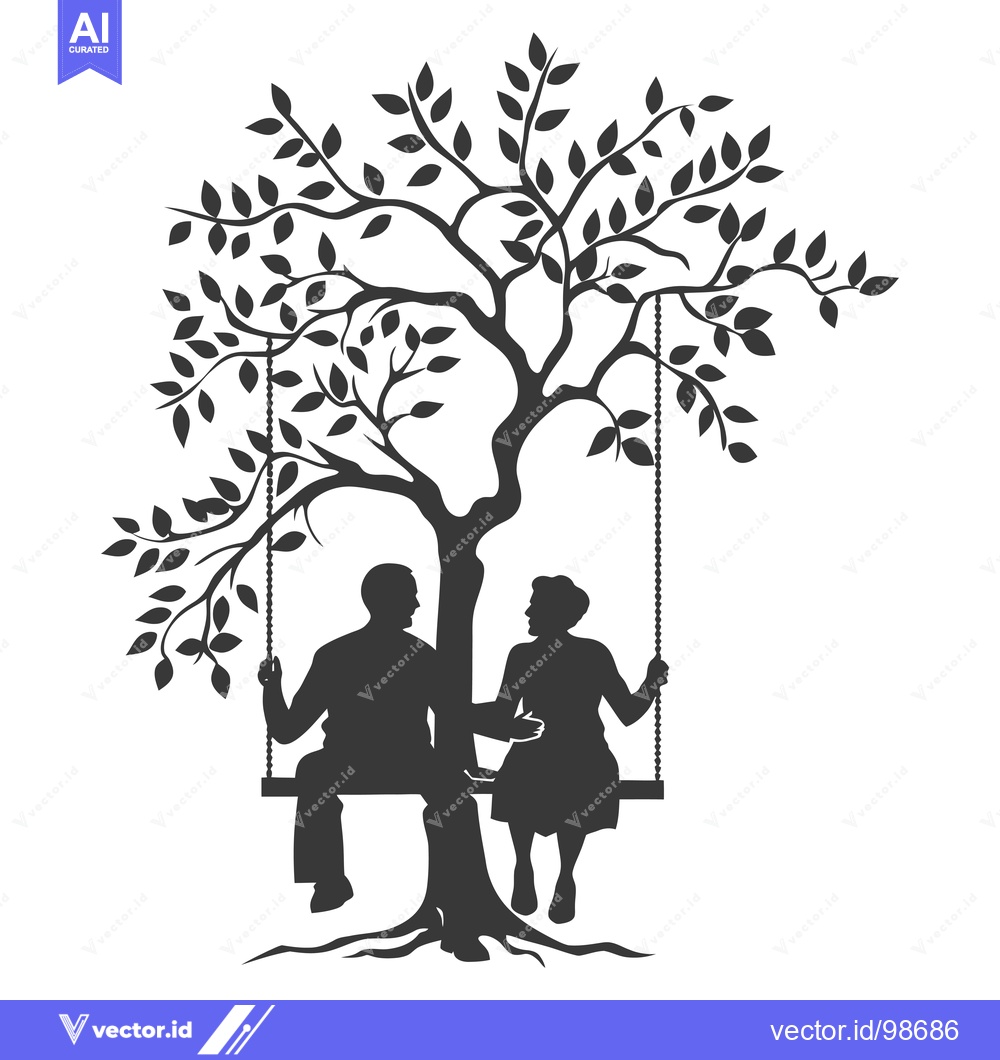 Premium Vector dari Silhouette of an Elderly Couple on a Swing Under a Tree