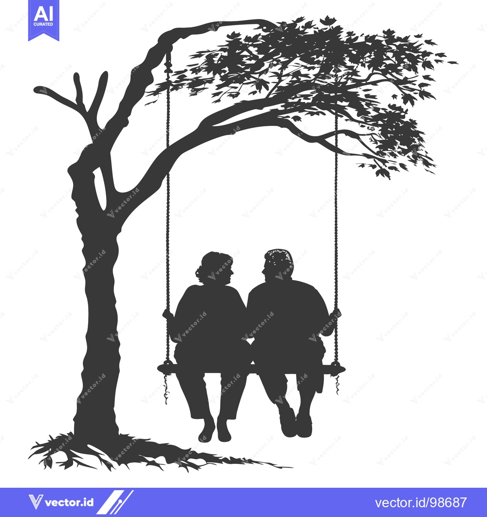 Premium Vector of Silhouette of an elderly couple on a swing under a tree