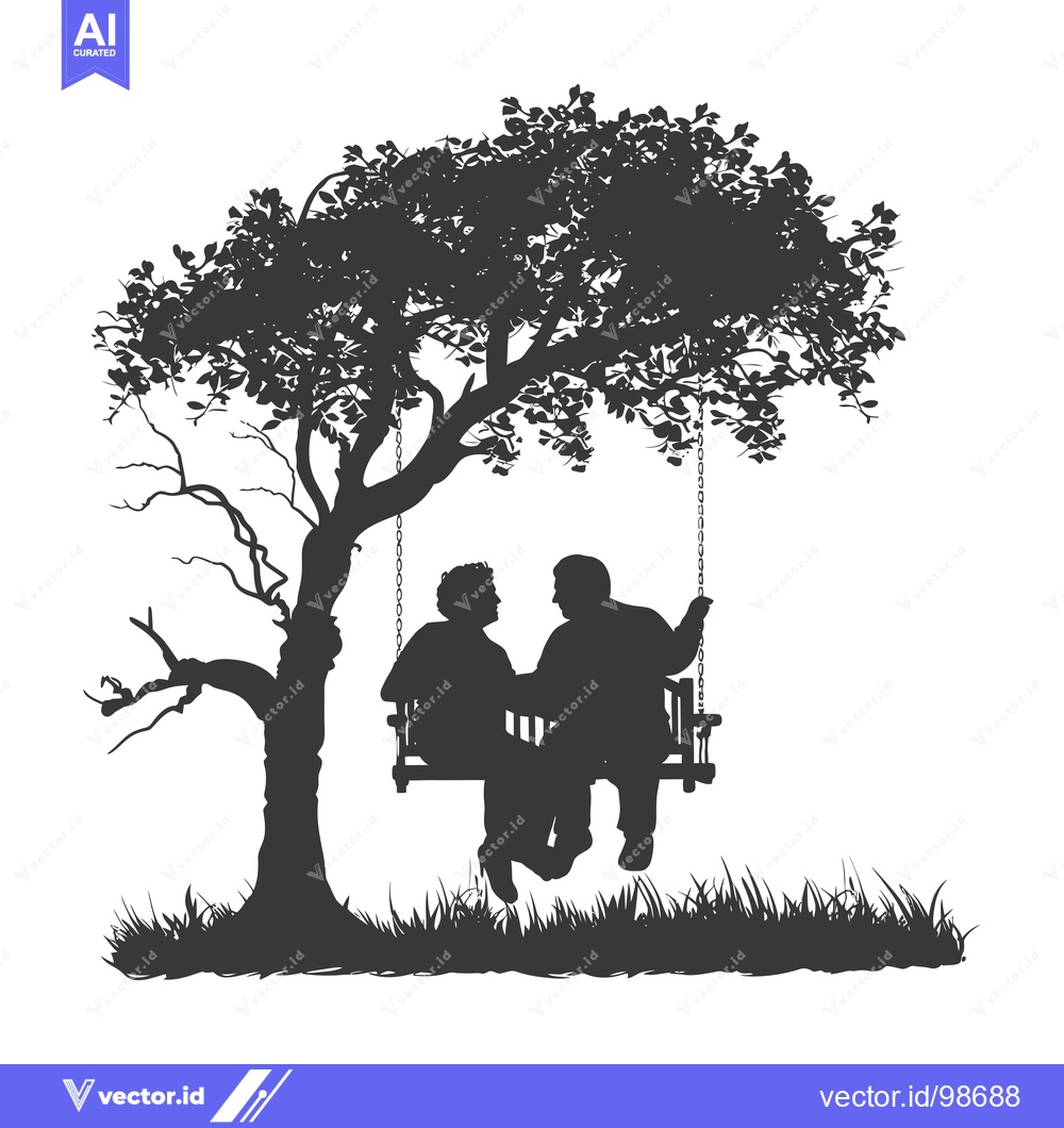Premium Vector of Silhouette of an Elderly Couple on a Swing Under a Tree