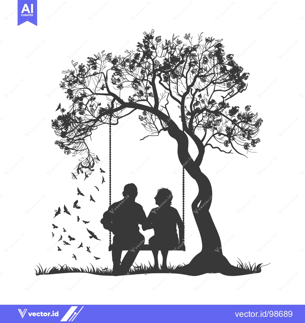 Premium Vector dari Silhouette of an elderly couple on a swing under a tree