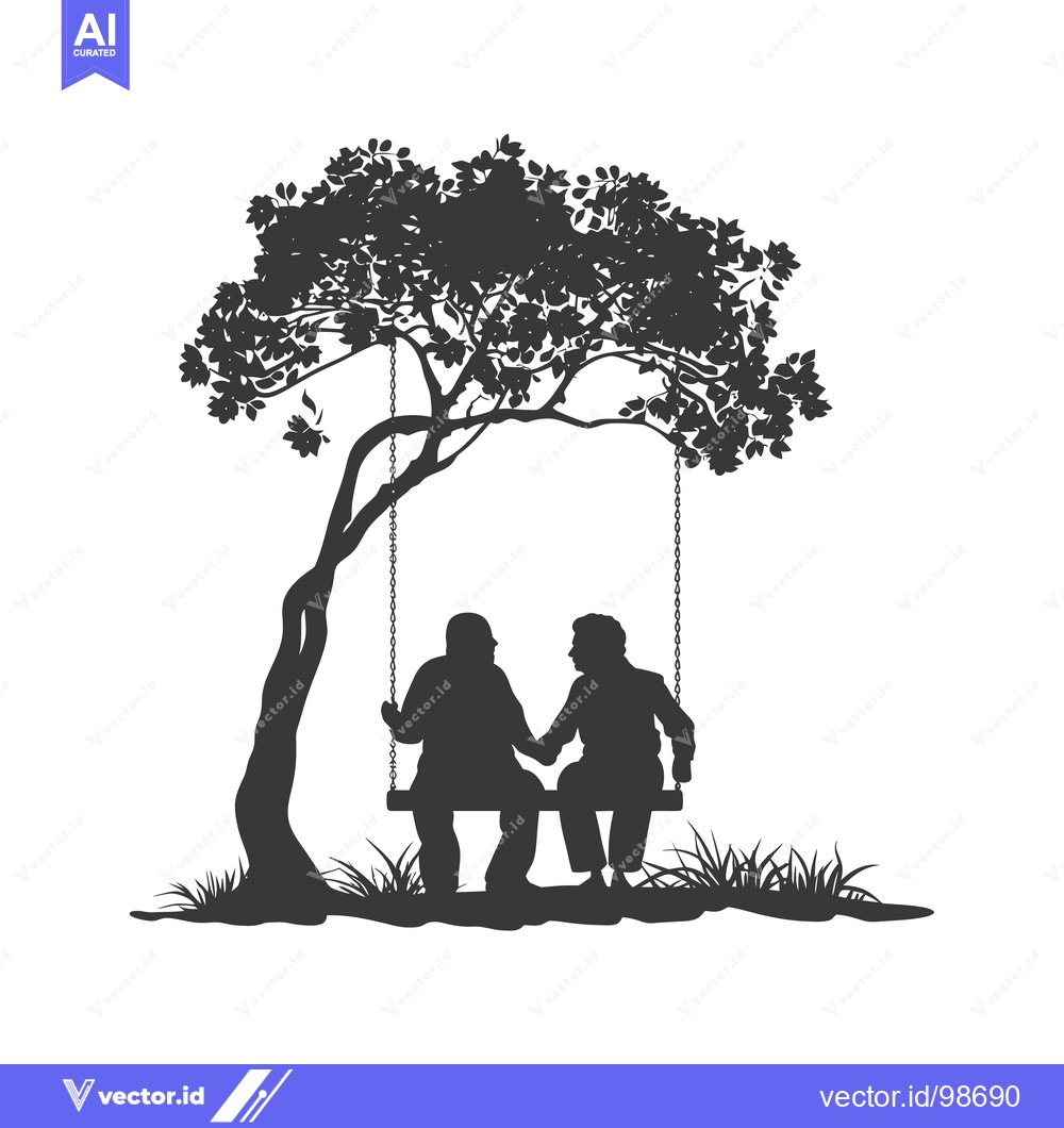 Premium Vector of Silhouette of an Elderly Couple on a Swing Under a Tree