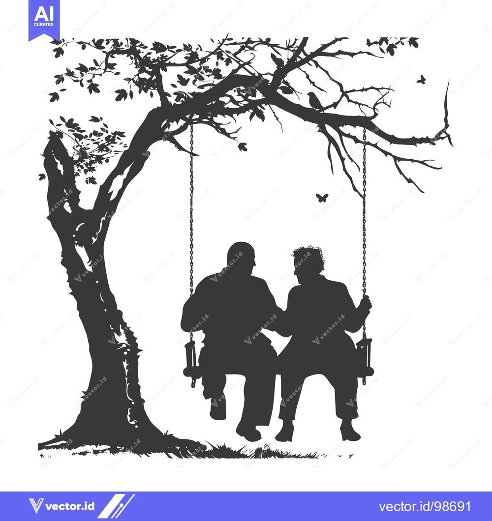 Premium Vector dari Silhouette of an Elderly Couple on a Swing Underneath a Tree