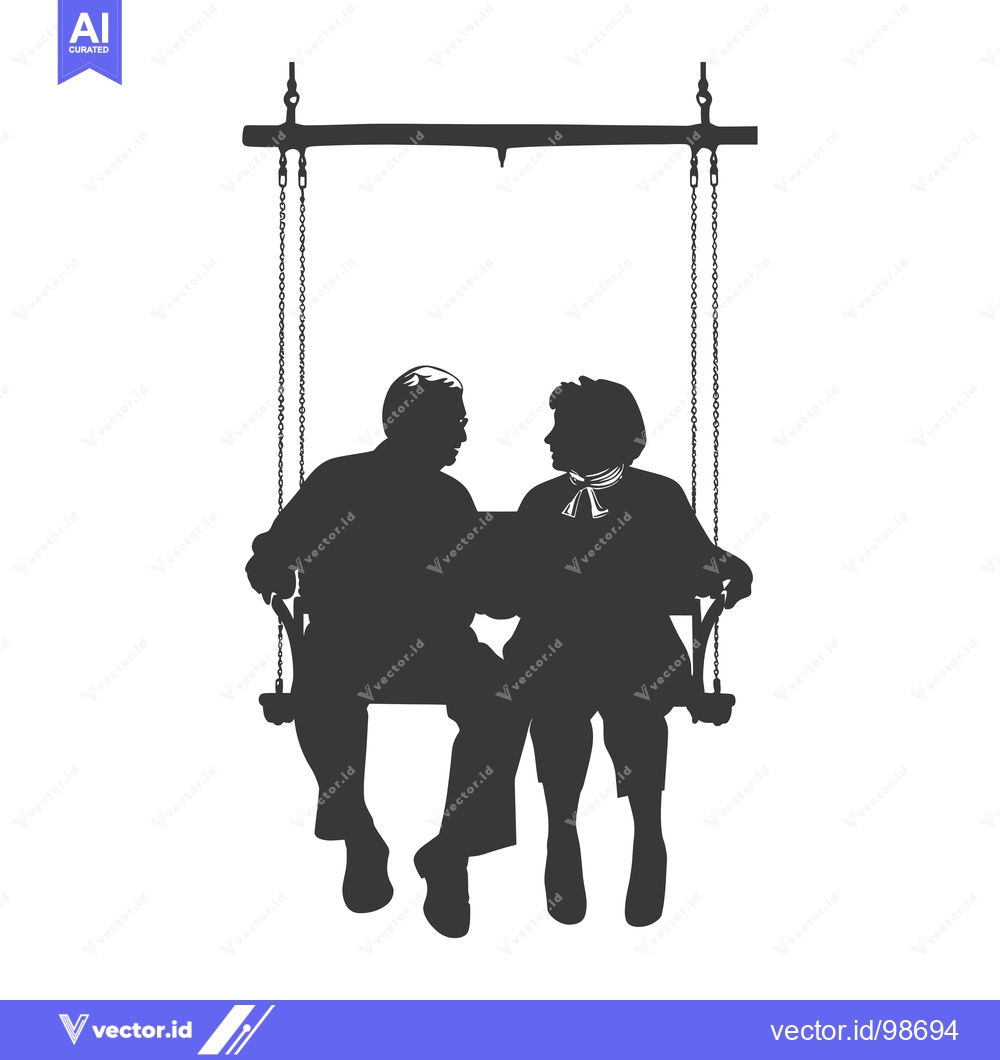 Premium Vector dari Silhouette of an Elderly Couple Sitting on a Swing