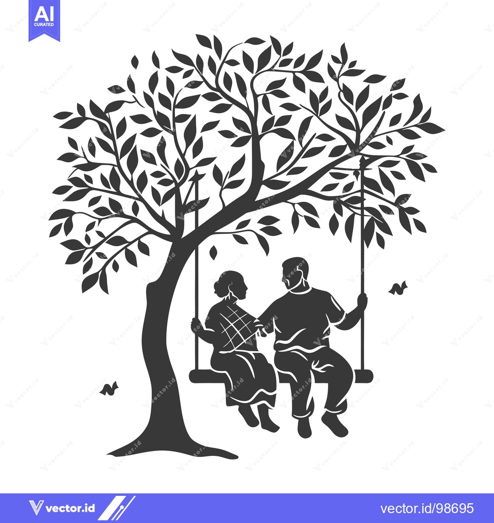 Premium Vector dari Silhouette of an Elderly Couple Sitting on a Swing Under a Tree