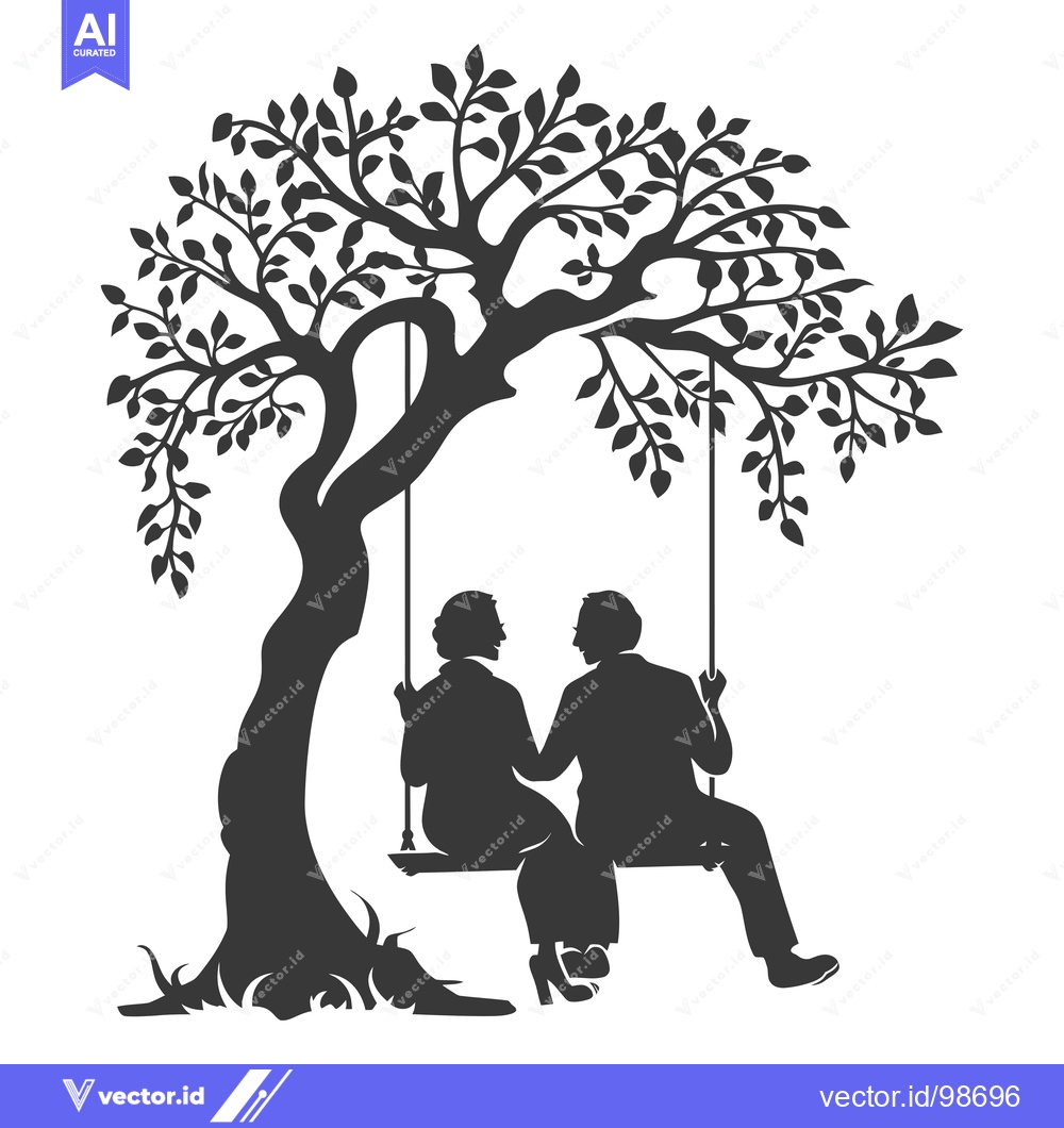 Premium Vector of Silhouette of an Elderly Couple Sitting on a Swing Under a Tree