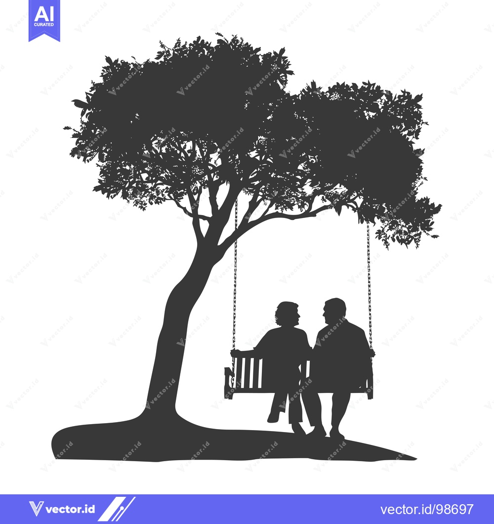 Premium Vector dari Silhouette of an elderly couple sitting on a swing under a tree