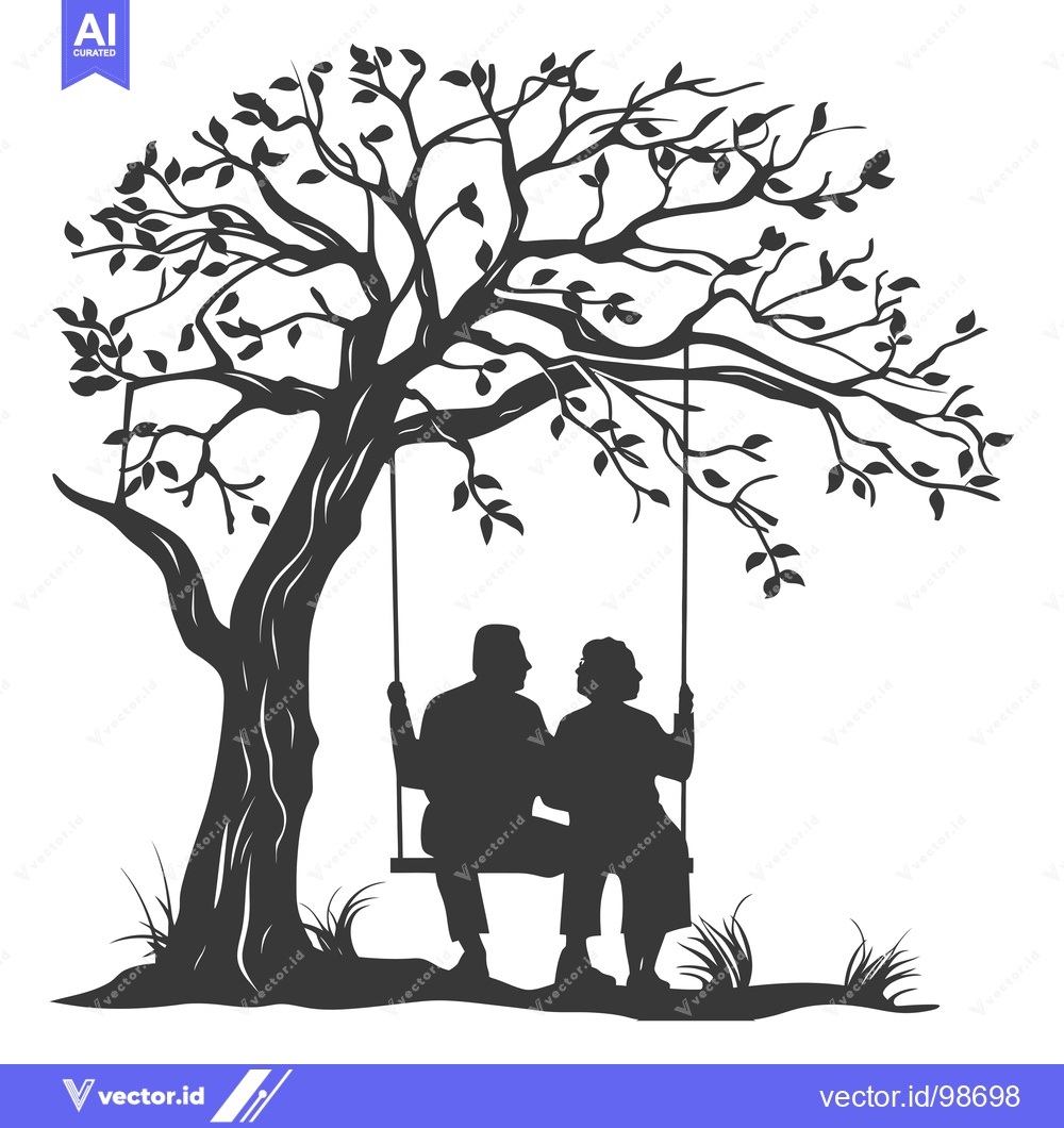 Premium Vector dari Silhouette of an Elderly Couple Sitting on a Swing Under a Tree