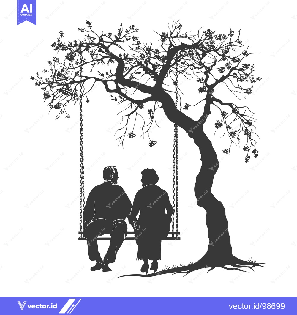 Premium Vector dari Silhouette of an Elderly Couple Sitting on a Swing Under a Tree