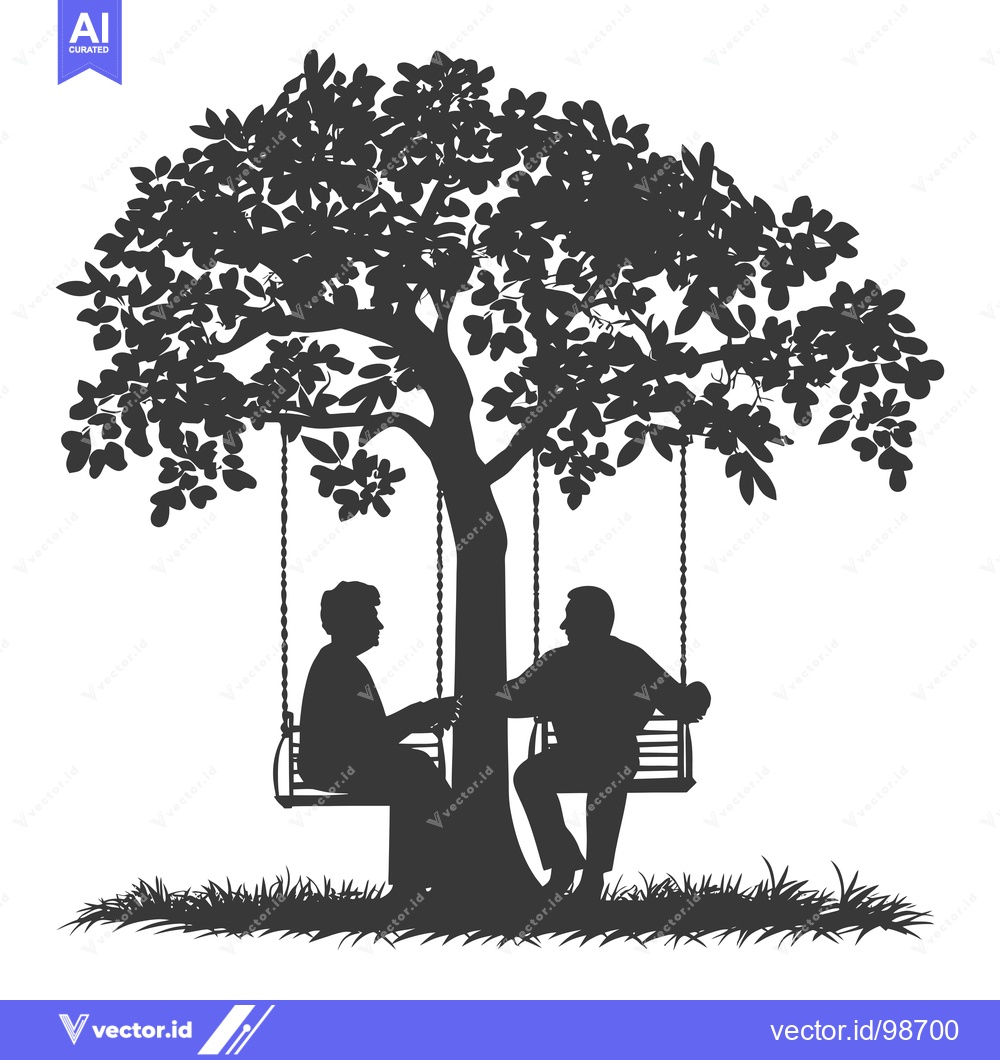 Premium Vector dari Silhouette of an elderly couple sitting on a swing under a tree
