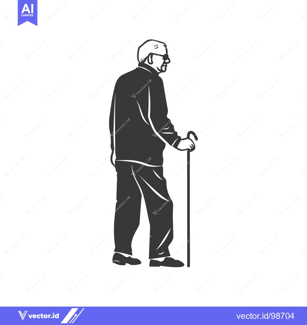 Premium Vector dari Silhouette of an Elderly Man Walking with a Cane