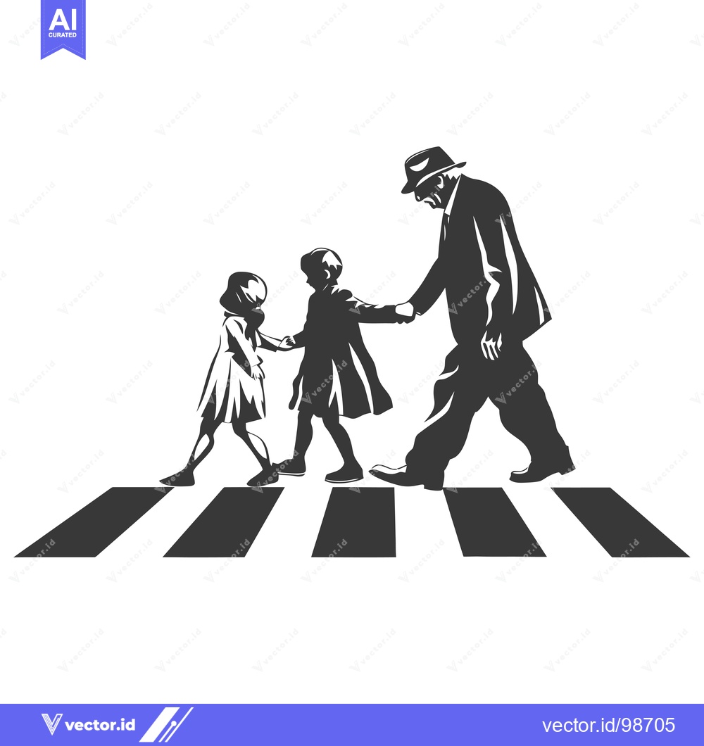 Premium Vector of Silhouette of an elderly man walking with two children across a crossw