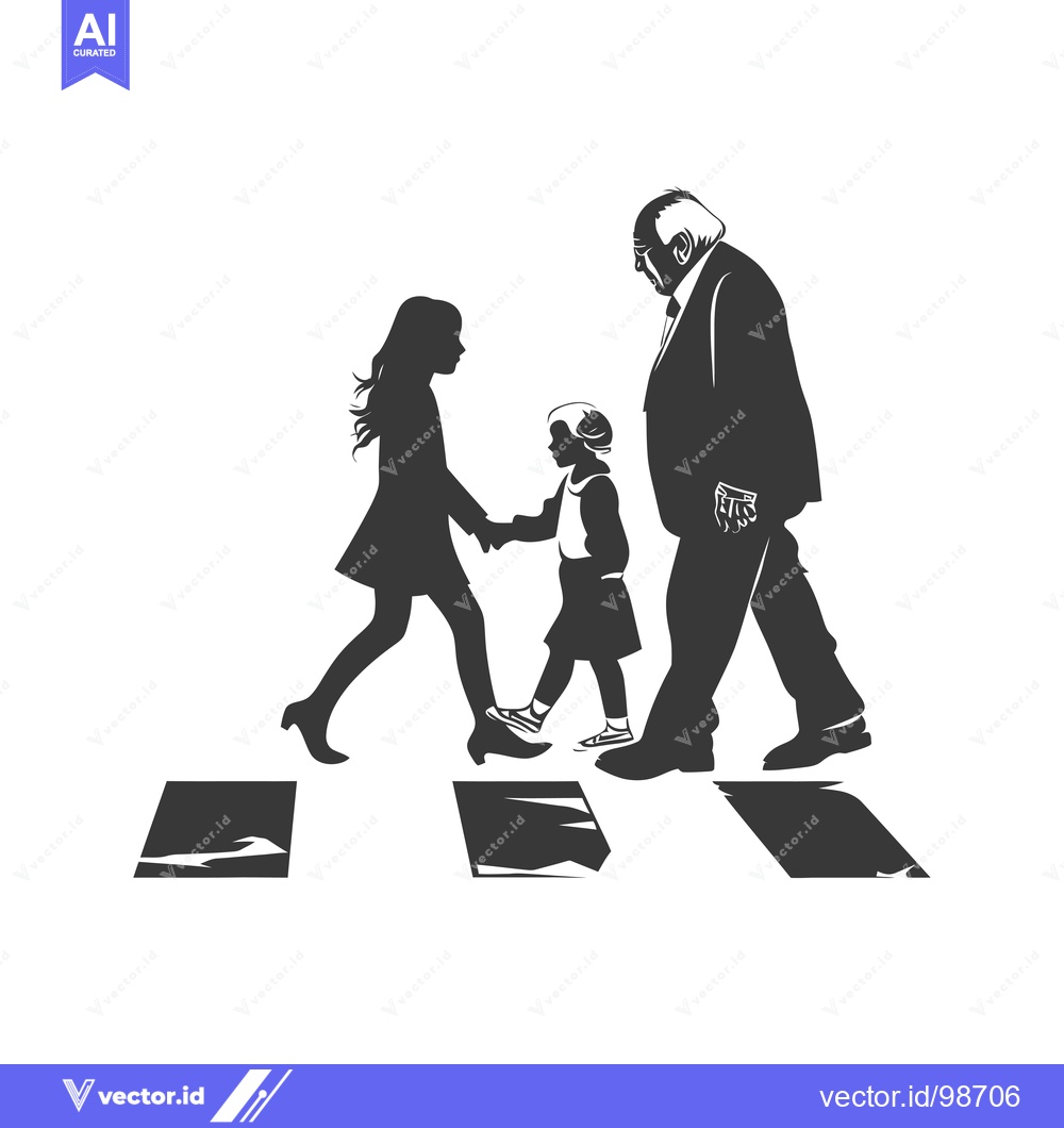 Premium Vector dari Silhouette of an elderly man walking with two young girls on a crosswa
