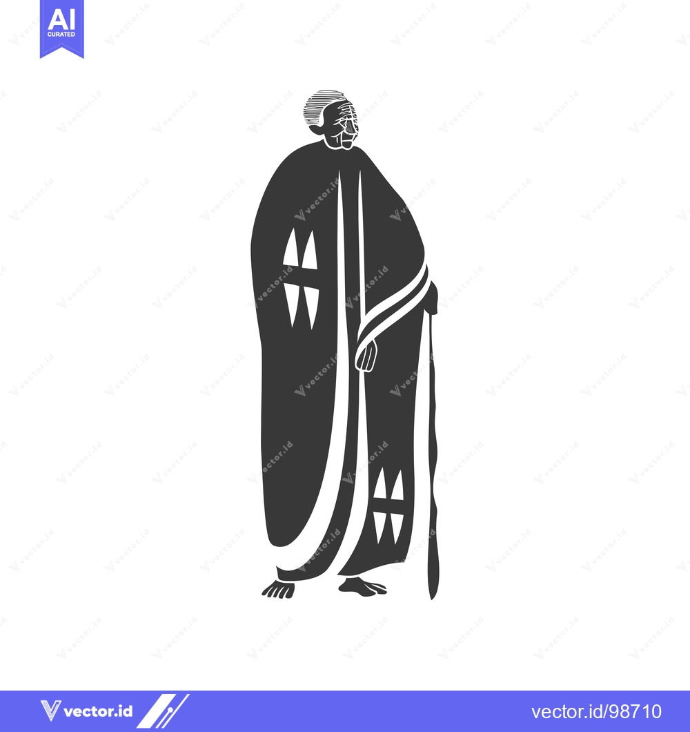 Premium Vector of Silhouette of an Elderly Man with a Cane, Wearing a Long Robe with Geo