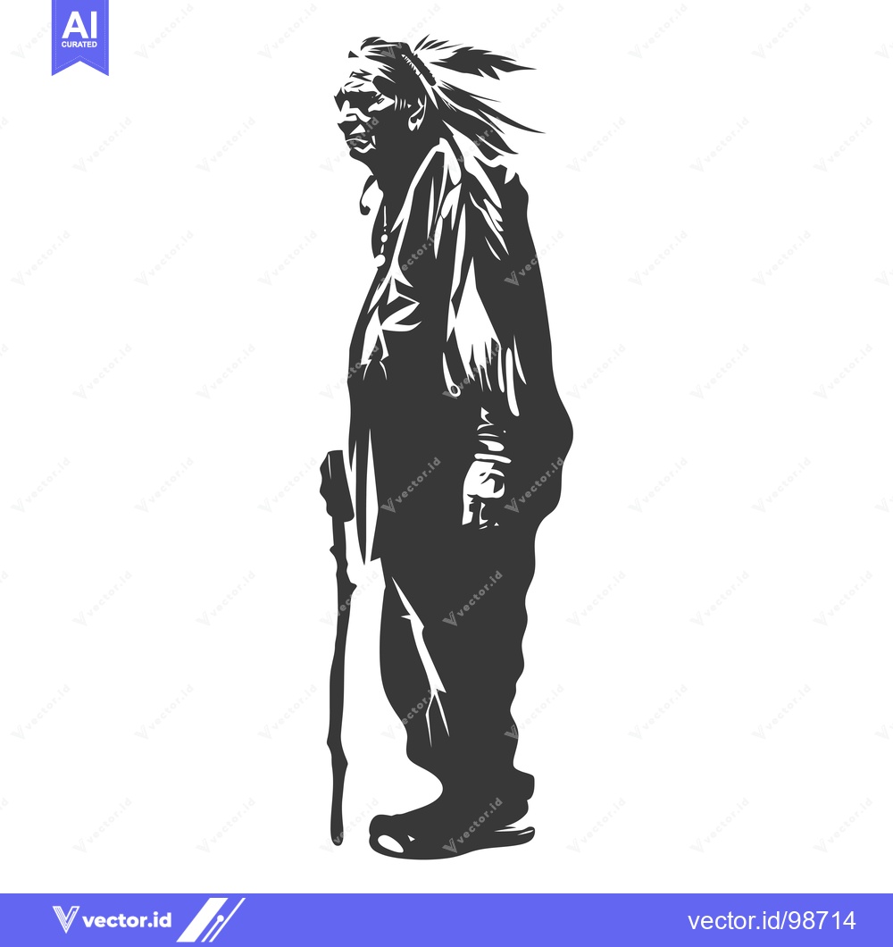 Premium Vector dari Silhouette of an Elderly Native American Man with a Walking Stick