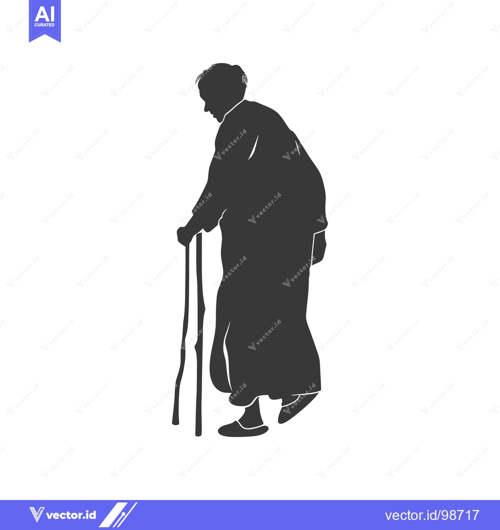 Premium Vector dari Silhouette of an Elderly Person Walking with a Cane