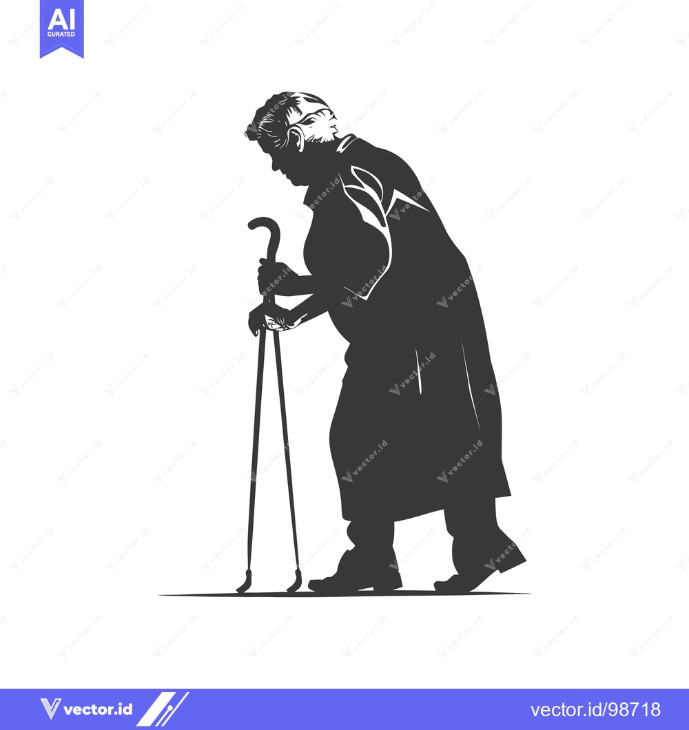 Premium Vector of Silhouette of an Elderly Person Walking with a Cane